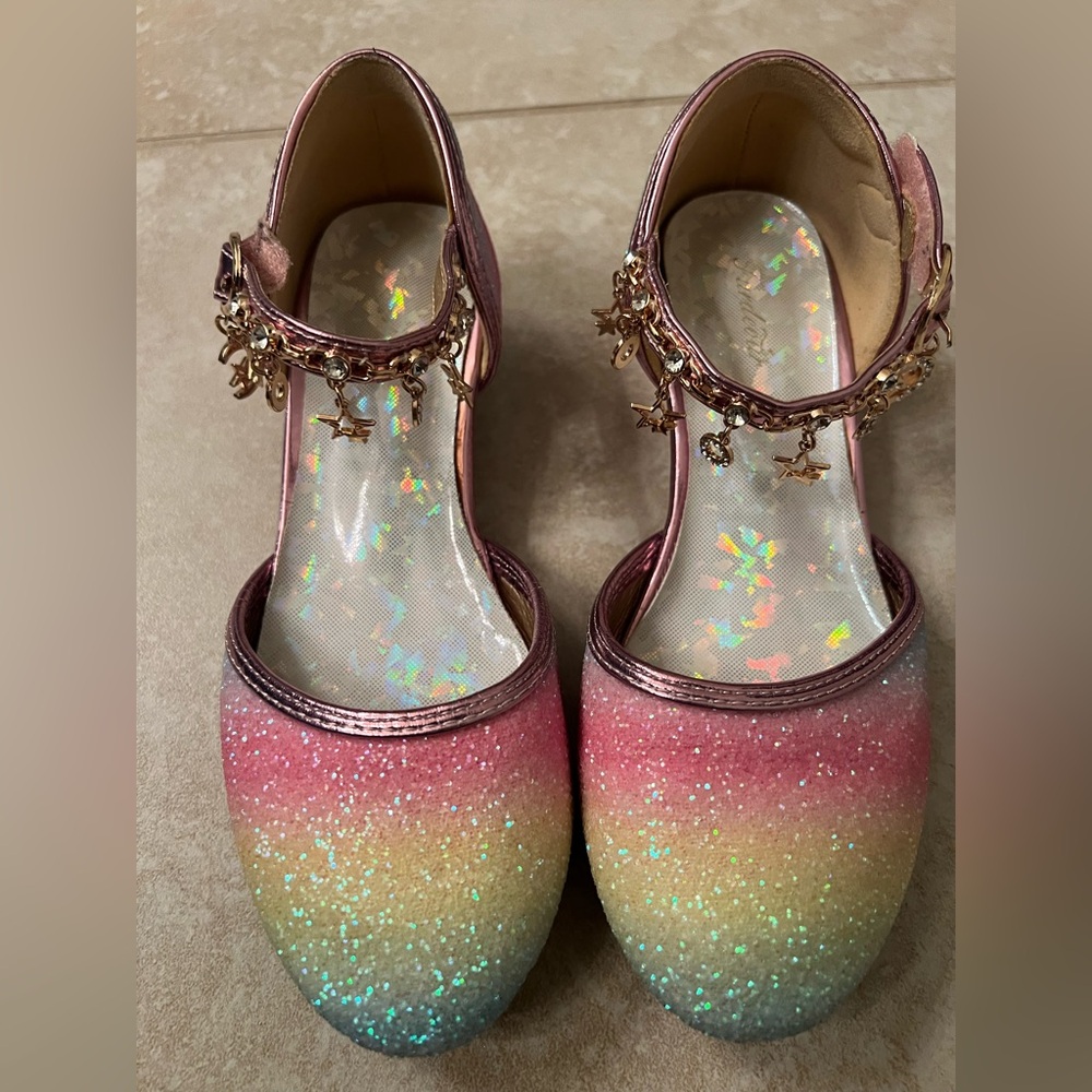 Charming Sparkly Rainbow Kids Dress Shoes Size 2